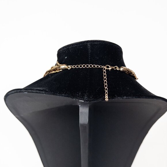 Bronze Dark Gold Beaded Braid Multi Layer Chunky Statement Necklace - Picture 3 of 3